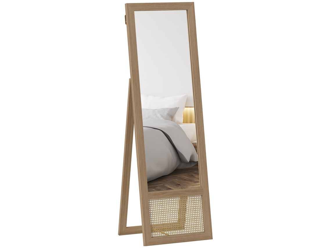 Espelho de Corpo Inteiro 160x50cm com Moldura de Madeira e Suporte para Sala Quarto Natural BTFORUS