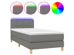 Cama Box Spring com Colchão e Led Tecido Cinza Escuro MAISON EXCLUSIVE (90x200 cm)