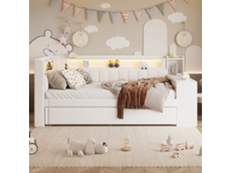 Cama De Dia 90x200 - Estofada Com Led E Usb, Com Cama Extra E Secretária - Branca