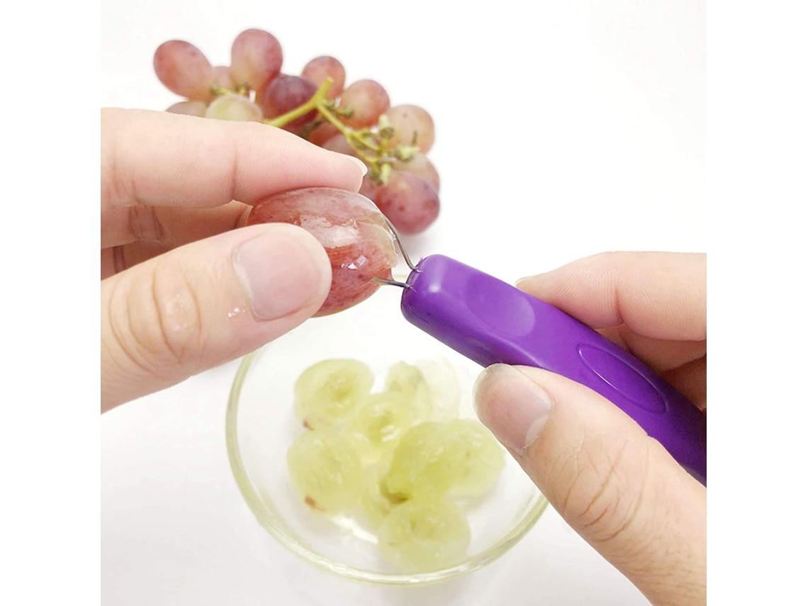 Descascador de Uvas, Mini Utensílio de Cozinha Portátil para Descascar Uvas com Cabo Ergonômico e em Aço Inoxidável, Roxo