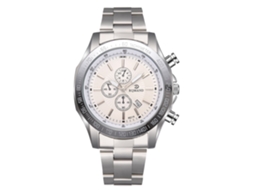 Reloj De Pulsera De Hombre Empresarial De Acero Con Esfera Exquisita Y Calendario Cuarzo Blanco Plata