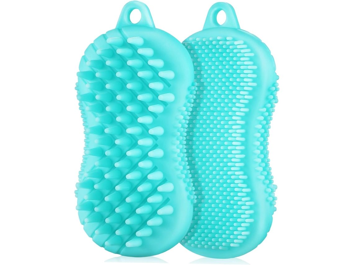 Conjunto De 2 Escovas Esfoliantes Silicone Hemobllo Para Corpo E Cabelo, Dupla Face, Para Uso No Chuveiro E Banho