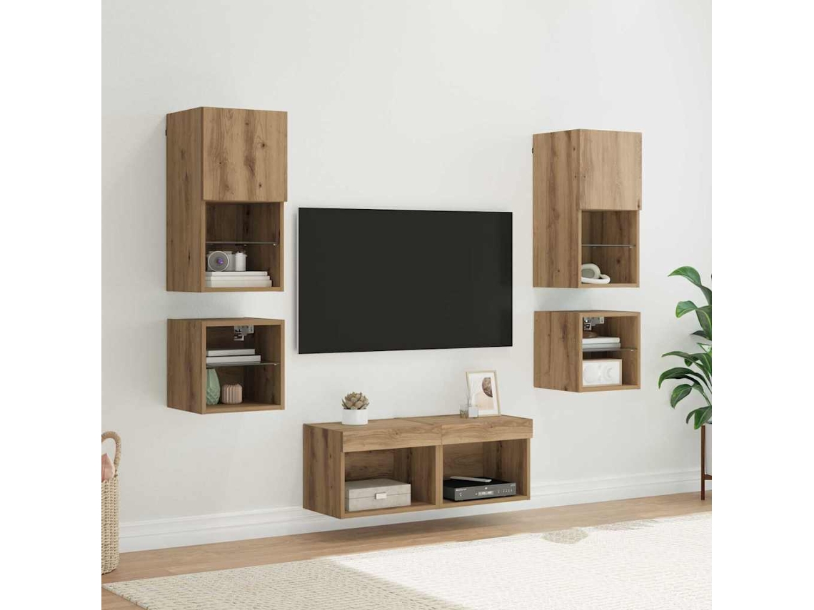 Vidaxl Unidades de Parede para Tv 8 Pcs Carvalho Artesanal