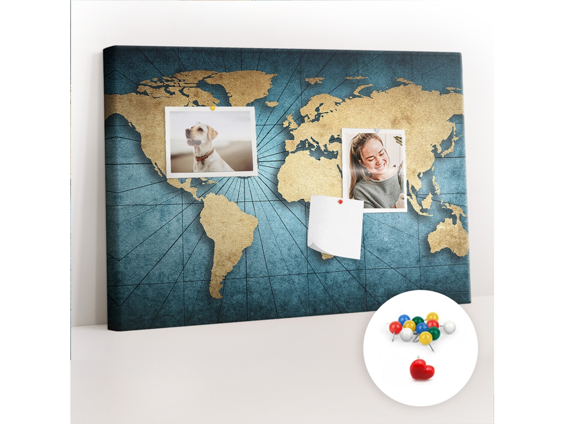 Painel De Cortiça Para Parede Mapa-múndi 3d Para A Sala De Estar Espelharte (60x40 Cm)
