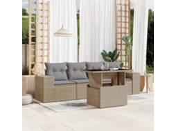 Vidaxl 5 Pcs Conjunto De Sofás P/ Jardim Com Almofadões Vime Pe Bege