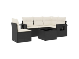 Conjunto 6 sofás de jardim c/ almofadões VIDAXL vime PE preto
