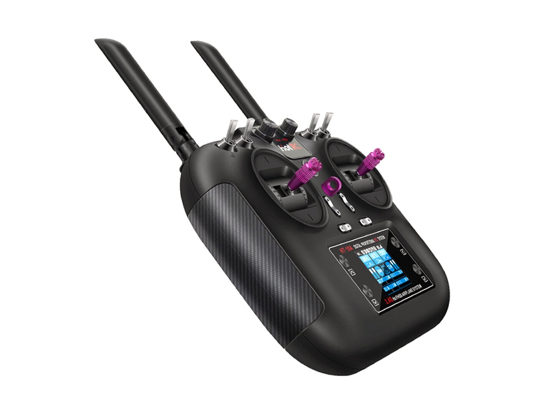 Transmissor Rádio Hotrc Ht 10a 2.4ghz 10ch Fhss Tela Colorida 1.7" Receptor F 10a Carros Barcos Aviões Rc MDUG