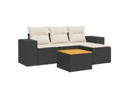 Conjunto de 5 Sofás de Jardim com Almofadões Vime Pe Preto MAISON EXCLUSIVE (5 pcs)