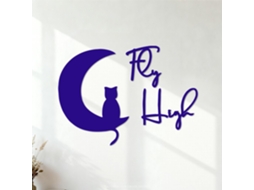 Adesivos Muraux Em Pvc Inscrição Nuit Chat De Lune Vole Haut Romance 68x95,2cm Décoration Artistique Bleu Foncé