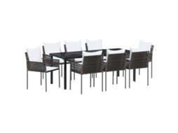 Conjunto 9 Conjunto De Jantar Para Jardim Vidaxl Castanho Vime Pe (200 X 80 X 73 Cm)