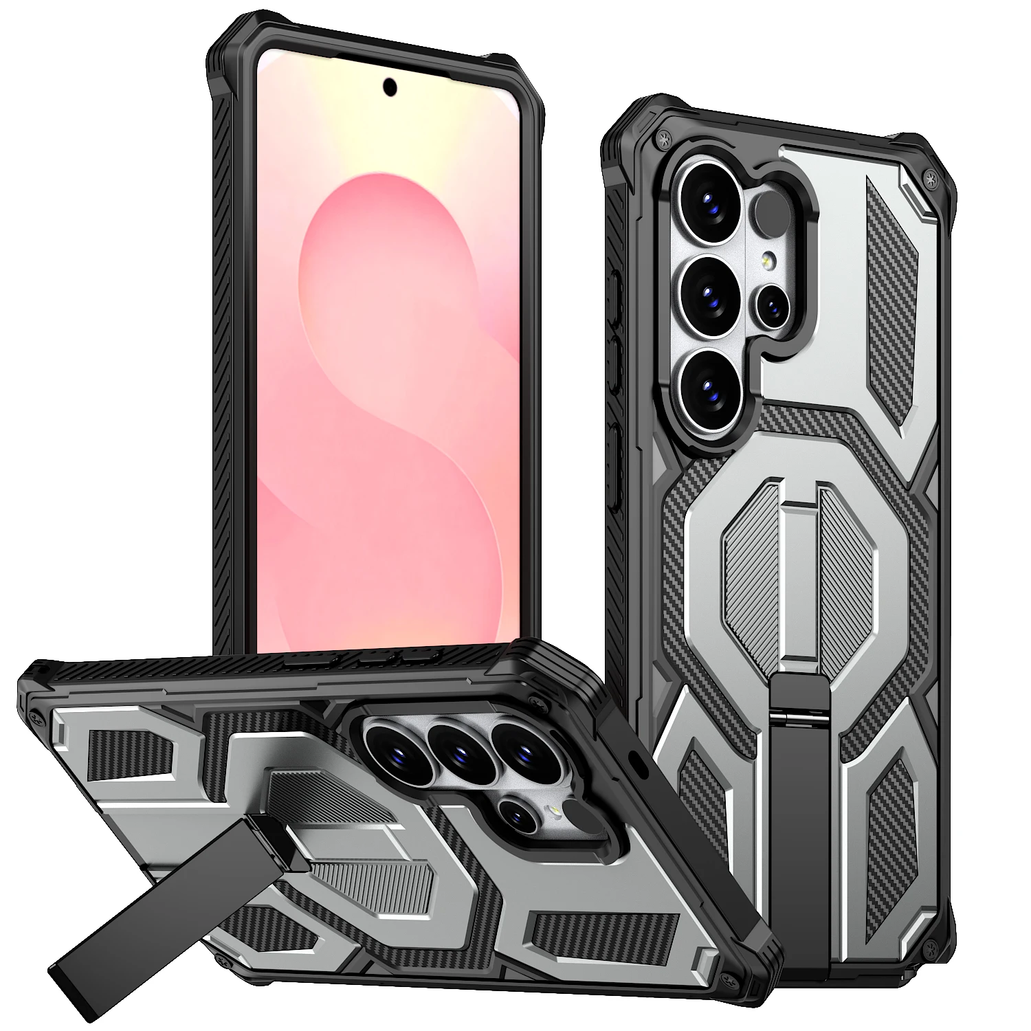 (cinza, Galaxy S24) Capa Para Celular Com Suporte Magnético De Metal E Função De Carregamento Sem Fio.