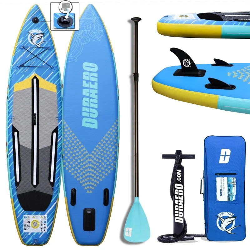 Prancha Insuflável de Stand Up Paddle Sup com Suporte para Câmara DURAERO Acessórios Completos Capacidade de Carga até 150Kg (330x76x15 cm)