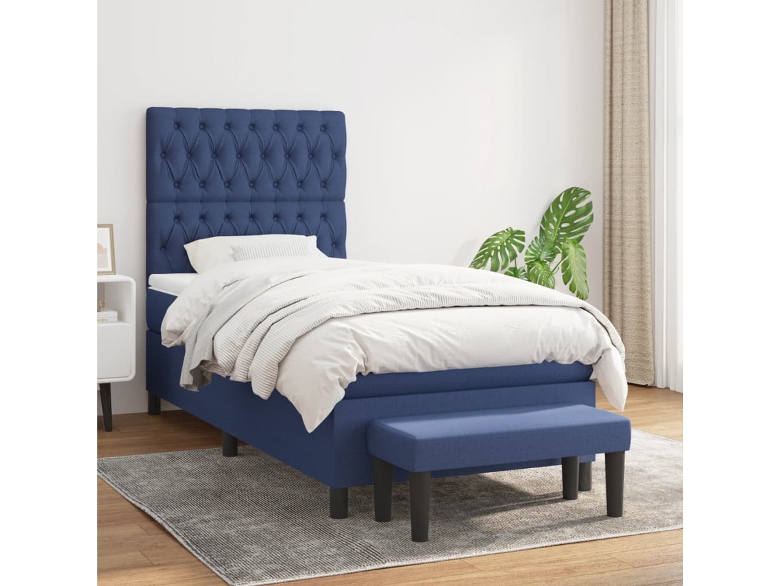 Vidaxl Cama Com Molas/colchão 90x200 Cm Tecido Azul