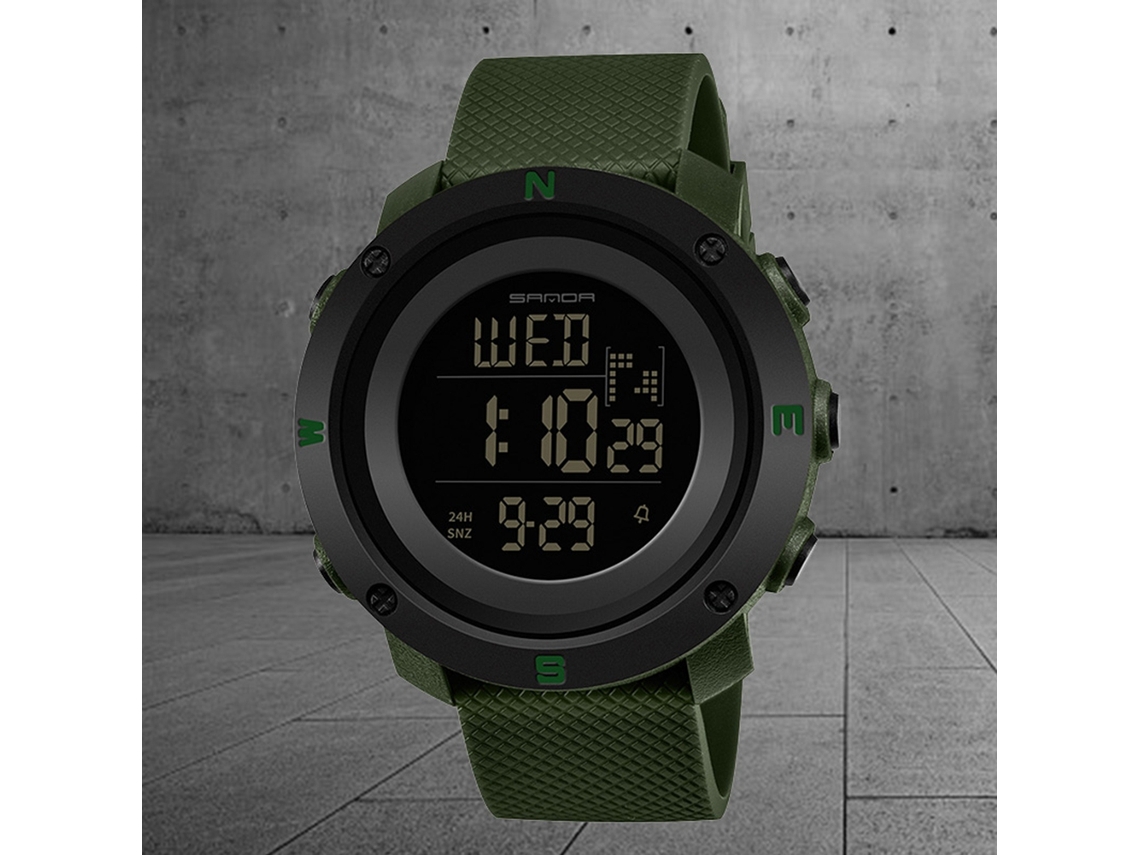 Relógio esportivo digital multifuncional luminoso e à prova d'água para homens e meninos, verde (G)