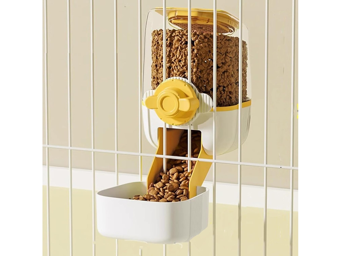 Dispensador Automático de Ração para Cães e Gatos, Alimentador por Gravidade, Tigelas para Ração em Gaiolas Amarelo branco comida AQUAFORGE