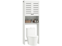 Móvel De Banheiro Com Espaço Para Vaso Sanitário/máquina De Lavar E Armário De Duas Portas Com Venezianas, 67x31,5x190cm, Branco