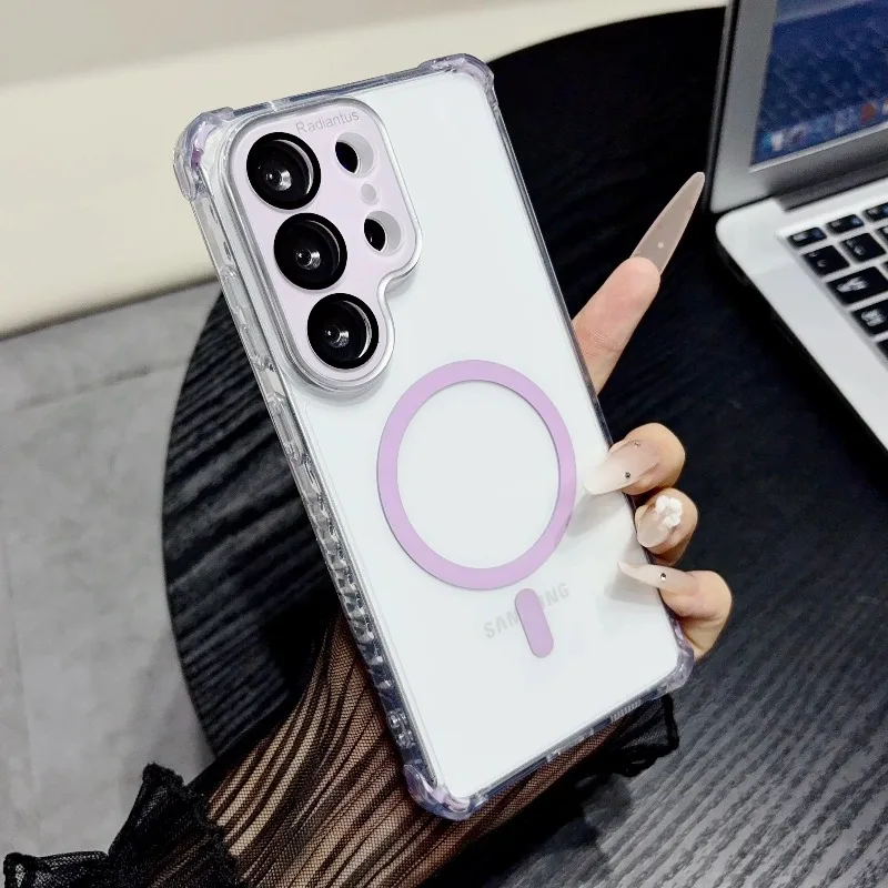 Capa Transparente Magnética À Prova De Choque Para Celular (galaxy S26 Ultra Roxo) Com Proteção Para Lente, Magsafe.