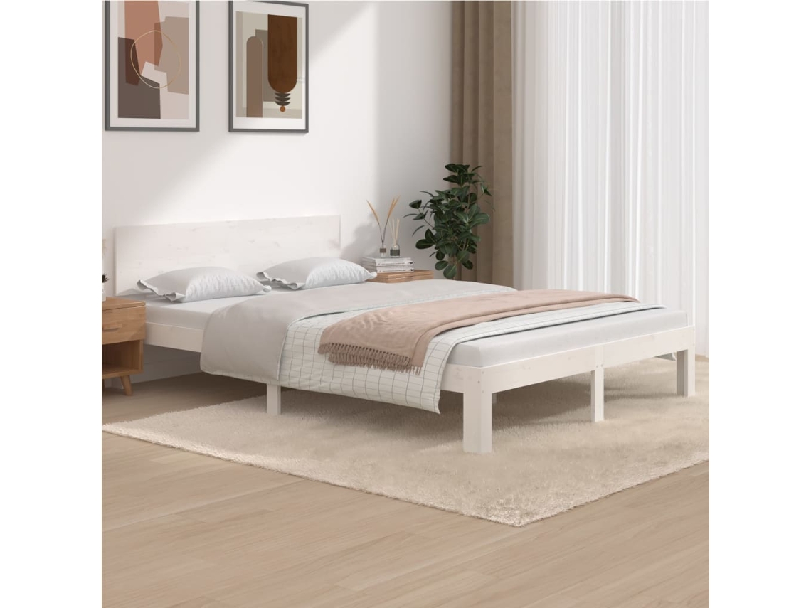 Estrutura De Cama 140x200 Cm Pinho Maciço Branco