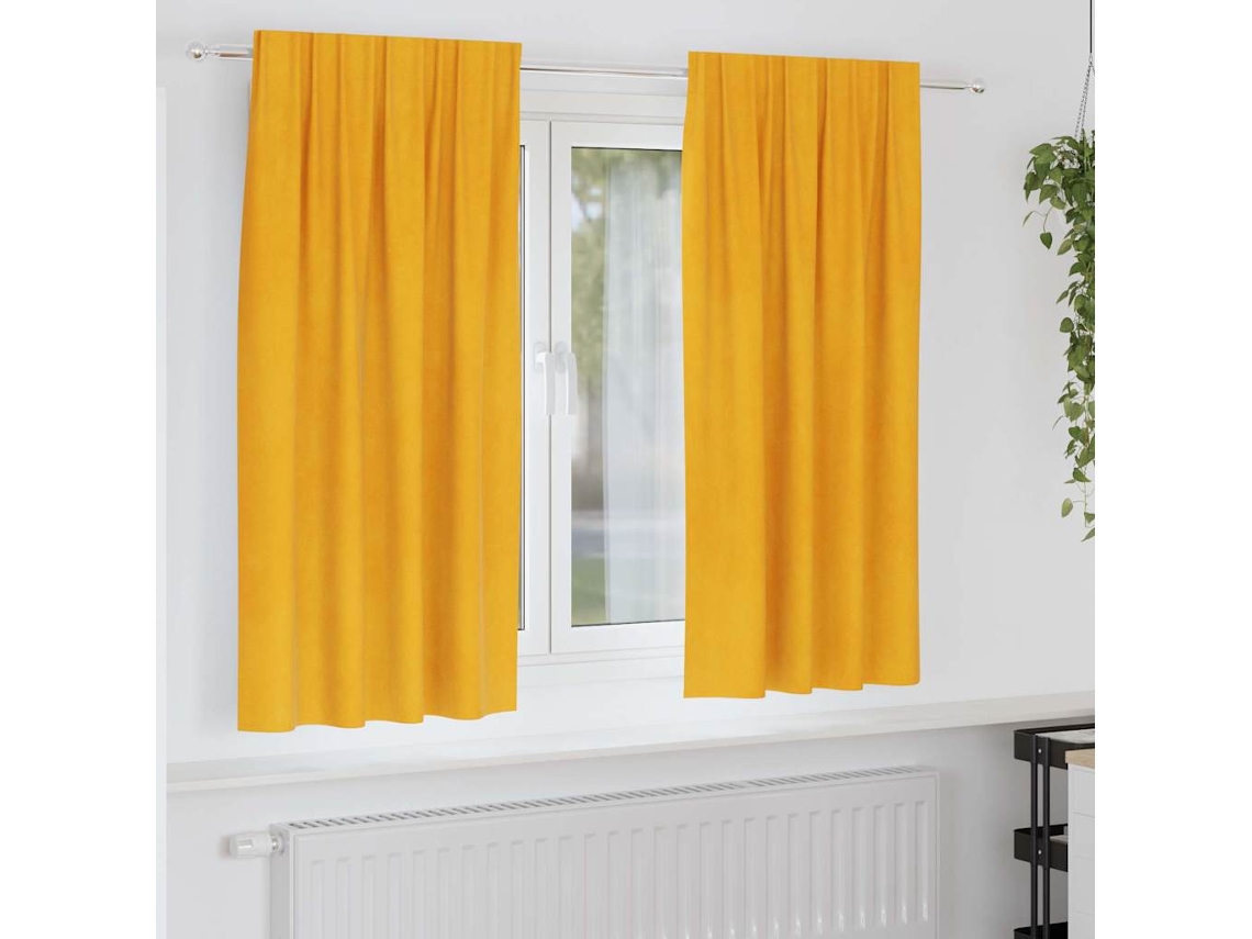Vidaxl Cortinas Opacas 2 Pcs Amarelo Mostarda 140 X 175 Cm Veludo