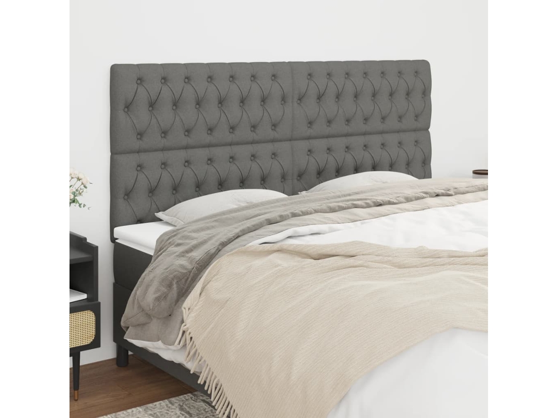 Vidaxl Cabeceira Cinza Escuro 200x7x118/128 Cm Tecido