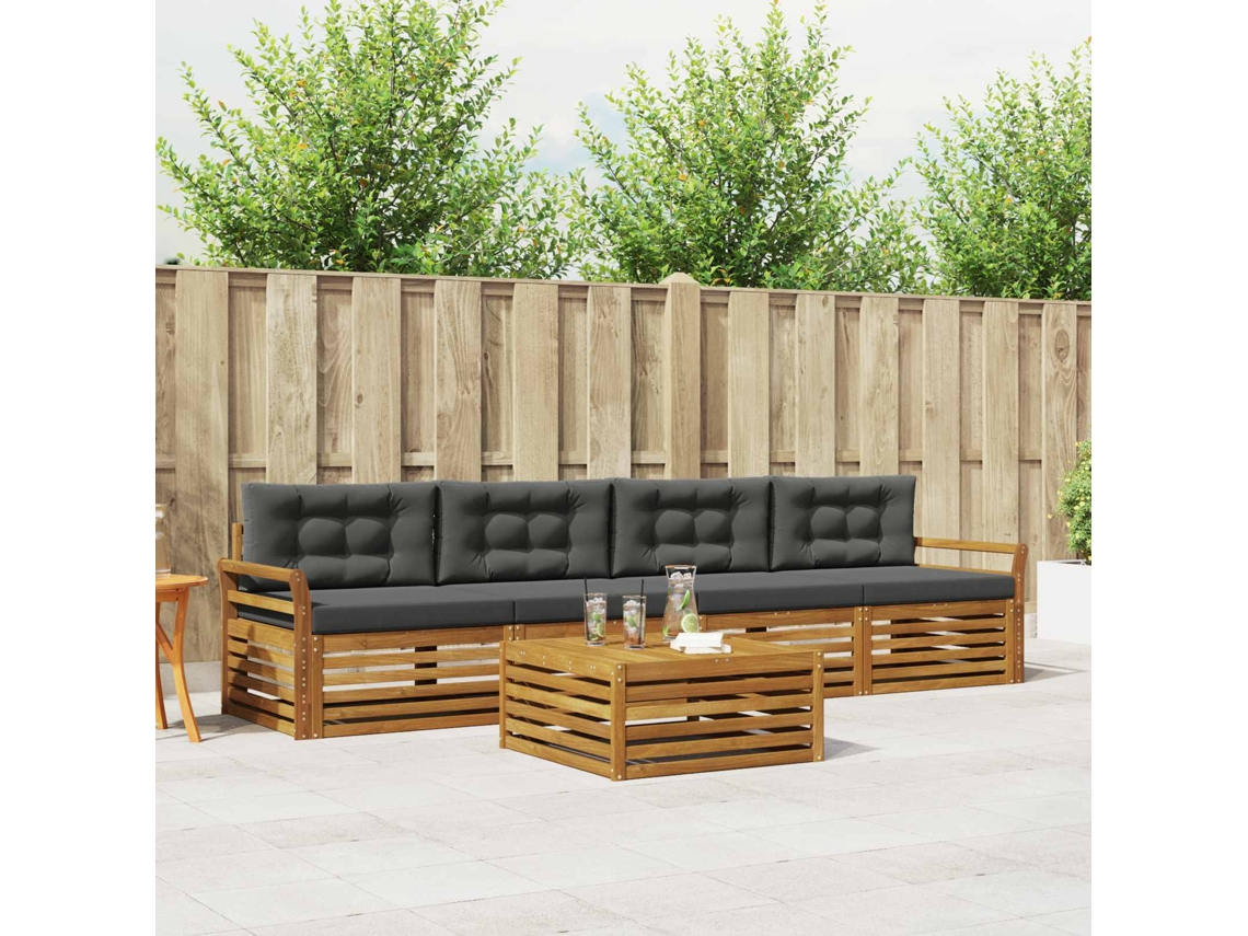 Vidaxl Conjunto De Sofás Para Exterior 5 Unid. Natural E Antracite