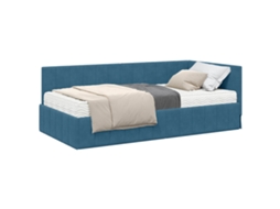 Conjunto de 2 Estruturas de Cama de Canto com Colchão Azul Veludo MAISON EXCLUSIVE (não especificado)
