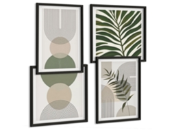 Pinturas Murais Modernas Formas Abstratas Em Marrom Moldura Preta Fotos Para O Escritório Espelharte (conjunto De 4 Imagens)