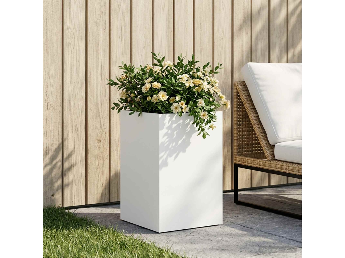 Vidaxl Vaso De Jardim Branco 30 X 30 X 40 Cm Aço Laminado A Frio