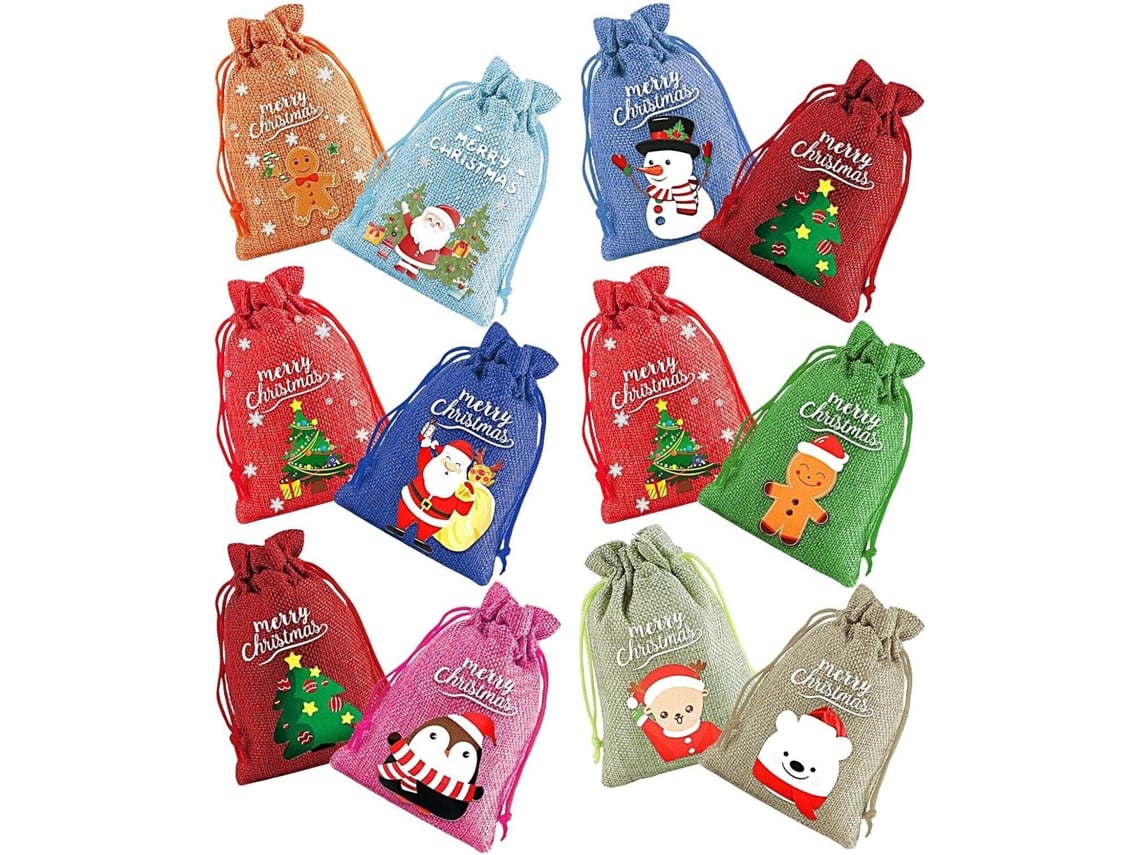 Conjunto Com 12 De Presente De Natal Juta, Para Doces, Reutilizável E