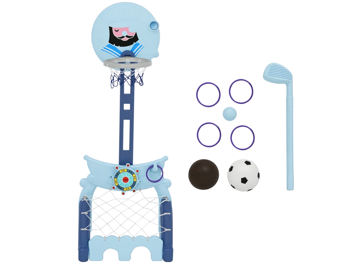 Cesta Basquete Infantil 4 Em 1 Golfe Futebol Altura Ajustável 58x56x154 Azul