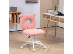 Cadeira de Secretária de Carneirinho Cadeira Infantil Giratória com Encosto em Forma de Urso 50x56x80 90 Cm Rosa KAKFOUR
