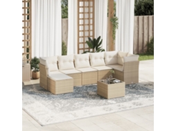 Vidaxl 8 Pcs Conjunto De Sofás P/ Jardim Com Almofadões Vime Pe Bege