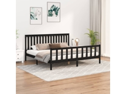 Estrutura De Cama Com Cabeceira 200x200 Cm Pinho Maciço Preto