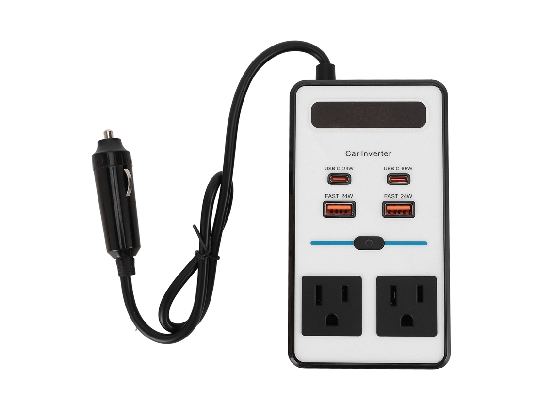 Conversor de energia para carro 12V DC para AC 200W com portas USB C PD 65W, 24W, dual QC3.0