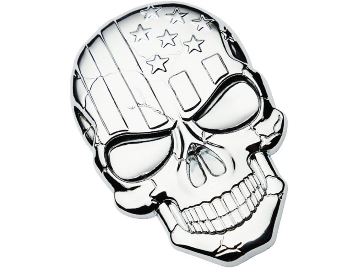 Adesivo Decorativo Em Metal Prateado Com Esqueleto E Bandeira Americana Moderna.