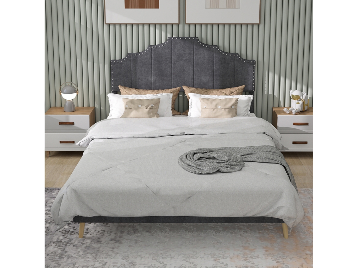 Cama Estofada Minimalista 160x200 Cinza Design Moderno Sem Arrumação