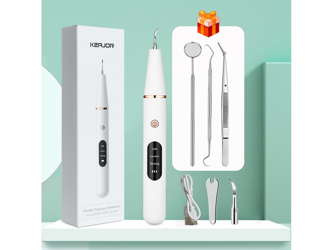 Fio Dental Ultrassônico, Removedor Elétrico de Placa e Tártaro MDUG (3 Escovas de Dentes)