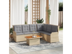 Vidaxl 5 Pcs Conjunto Lounge P/ Jardim Com Almofadões Vime Pe Bege