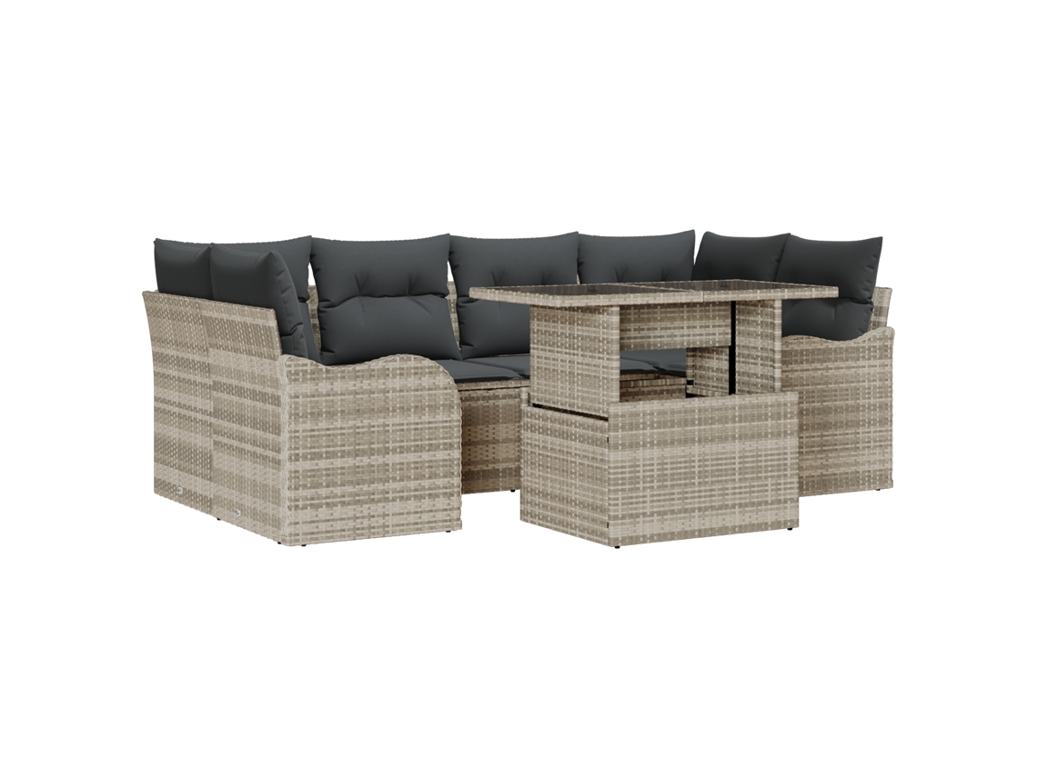 Conjunto 7 Conjunto De Sofá De Jardim Vidaxl Cinzento-claro Vime Pe (100 X 55 X 73 Cm)