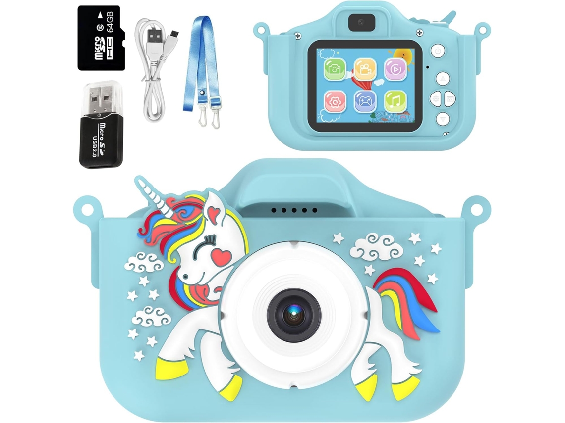 Câmera Infantil Unicorn 4800 W Pixel Dual Camera Para Crianças De 3 A 8 Anos 64g Azul Brilvibera