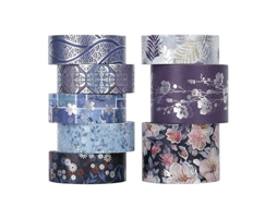 Conjunto de 8 rolos de fita washi floral, folha prateada, 15/30 mm de largura, Slowmoose