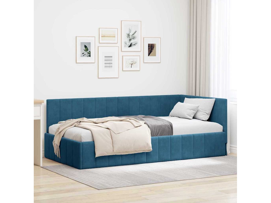 Vidaxl Estrutura De Cama De Canto Azul 100 Cm X 200 Cm Veludo