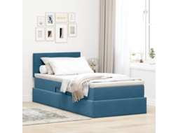 Vidaxl Cama De Armazenamento Led Com Colchão Azul Escuro 100 X 200 Cm