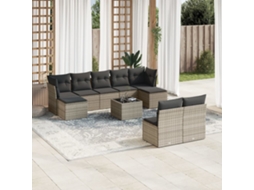 Vidaxl 10 Pcs Conjunto Sofás De Jardim C/ Almofadões Vime Pe Cinzento