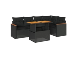 Conjunto de 6 Sofás de Jardim com Almofadões Vime Pe/acácia Preto MAISON EXCLUSIVE (N/A)