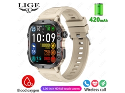 Smartwatch Bege, Multifuncional, À Prova D'água, Com Chamadas Bluetooth.