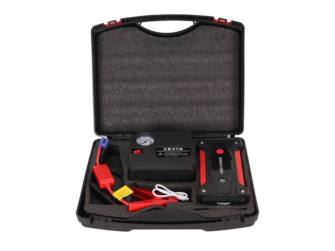 Arrancador Portátil de Emergencia para Coche de 1600 a Y 12000 Mah Con Inflador de 150 Psi Y Luz Led.