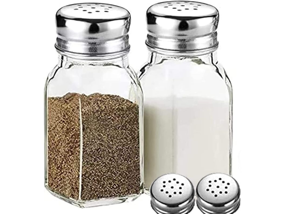 Nova Line conjunto de Sal e Pimenta em Vidro com Tampa de Aço Inoxidável Jars de Tempero Decorativos para Cozinha