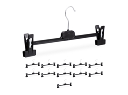 Conjunto De 12 Cabides Relaxdays, 2 Clipes, Ajustáveis Para Calças E Saias, Hbt: 15x35,5x2,5 Cm, Pp E Ferro, Preto