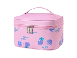 Bolsa de maquiagem de couro Pu resistente à água com padrão de frutas portátil para viagem rosa S/MARCA